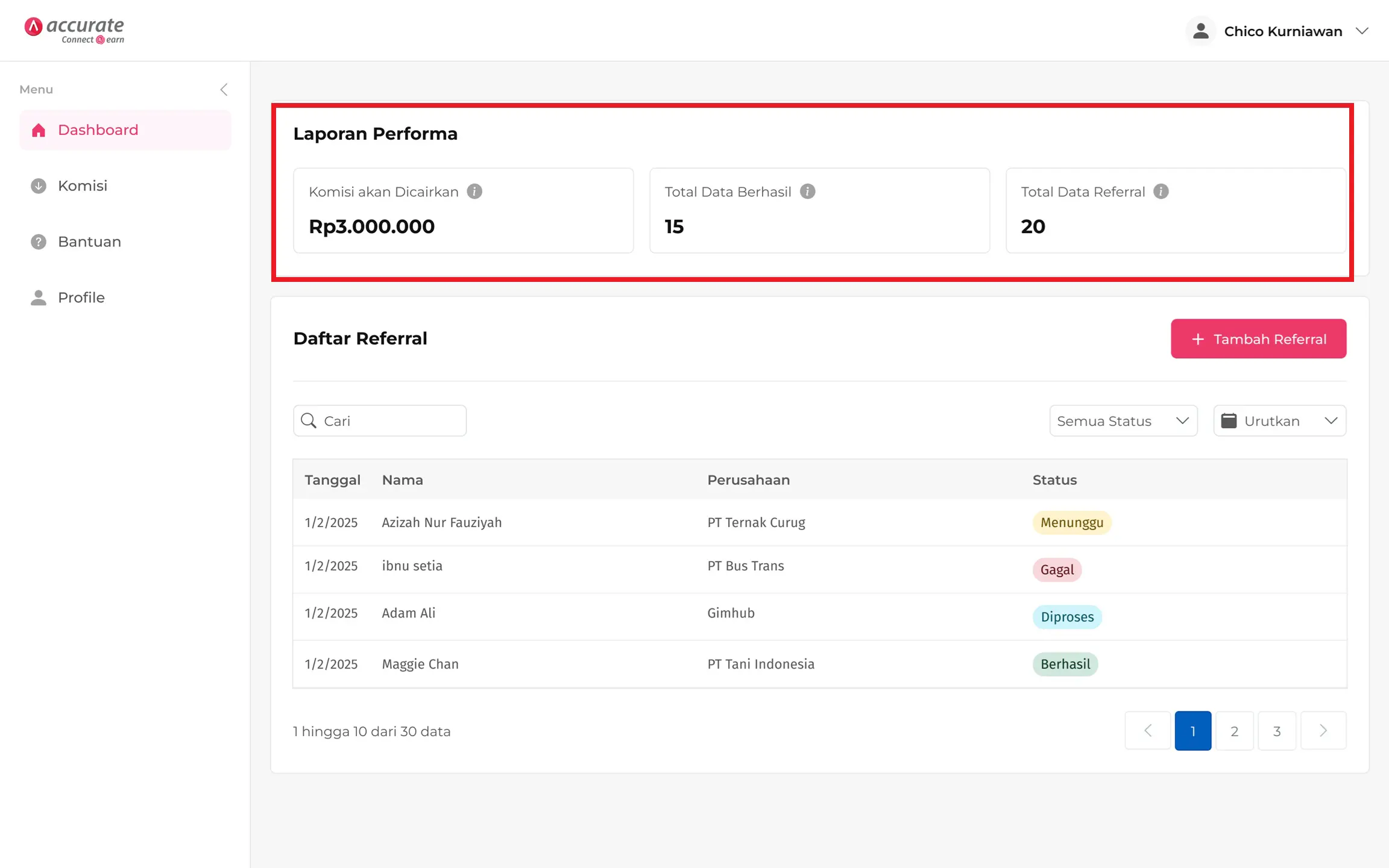 dashboard accurate connect earn